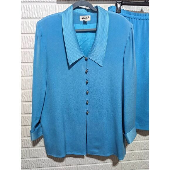 Misho Women's Robin Egg Blue Silk 2 Piece Set Jacket Skirt Suit Size 16 - Picture 5 of 10